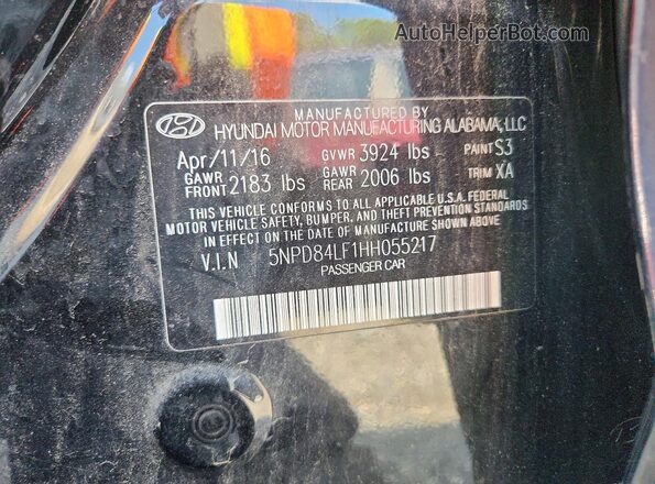 5NPD84LF1HH055217 2017 HYUNDAI ELANTRA Black ძრავის განყოფილების ხედი