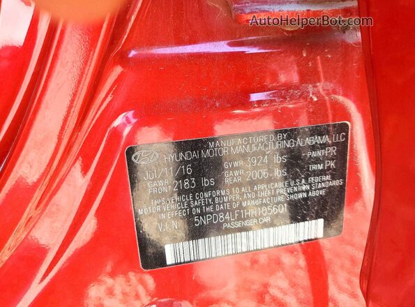 5NPD84LF1HH105601 2017 HYUNDAI ELANTRA Red ძრავის განყოფილების ხედი