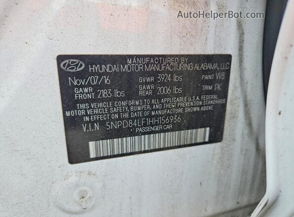 5NPD84LF1HH156936 2017 HYUNDAI ELANTRA White Engine compartment view