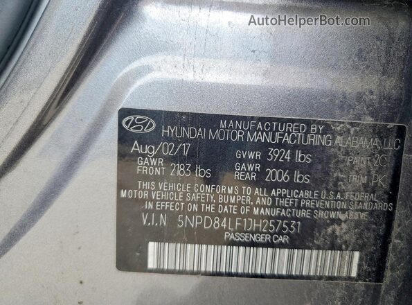 5NPD84LF1JH257531 2018 HYUNDAI ELANTRA Gray ძრავის განყოფილების ხედი