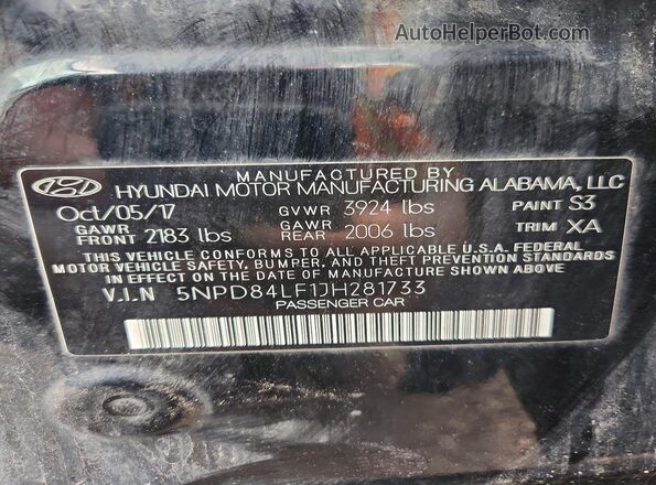5NPD84LF1JH281733 2018 HYUNDAI ELANTRA Black ძრავის განყოფილების ხედი