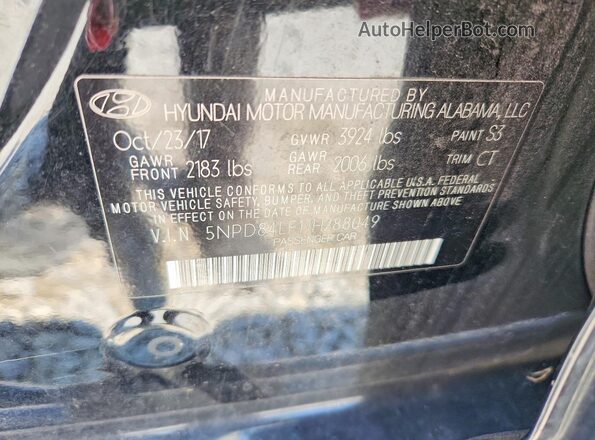 5NPD84LF1JH288049 2018 HYUNDAI ELANTRA Black Vista del compartimento del motor