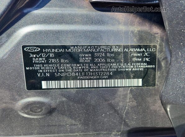 5NPD84LF1JH312284 2018 HYUNDAI ELANTRA Gray Widok komory silnika