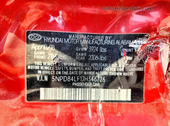 5NPD84LF1JH346726 2018 HYUNDAI ELANTRA Red Вид підкапотного простору