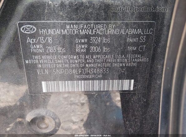 5NPD84LF1JH348833 2018 HYUNDAI ELANTRA Black ძრავის განყოფილების ხედი