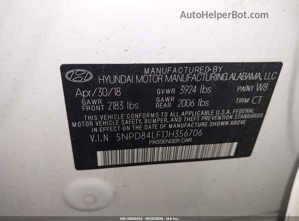 5NPD84LF1JH356706 2018 HYUNDAI ELANTRA White Вид підкапотного простору
