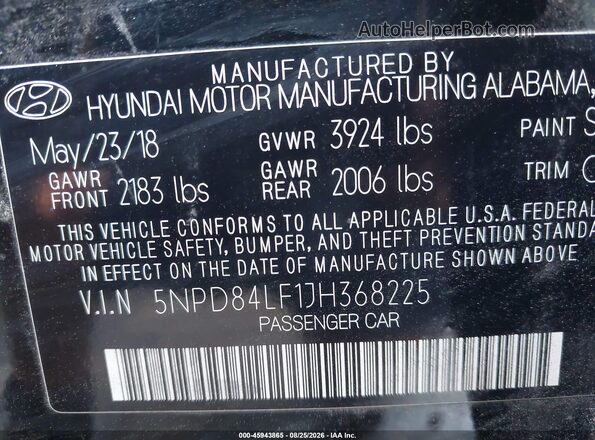 5NPD84LF1JH368225 2018 HYUNDAI ELANTRA Black Widok komory silnika
