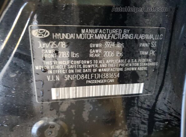 5NPD84LF1JH381654 2018 HYUNDAI ELANTRA Black Vista del compartimento del motor