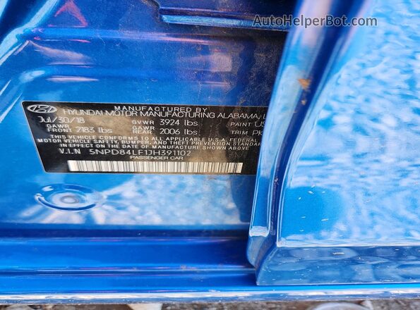 5NPD84LF1JH391102 2018 HYUNDAI ELANTRA Синий Вид подкапотного пространства