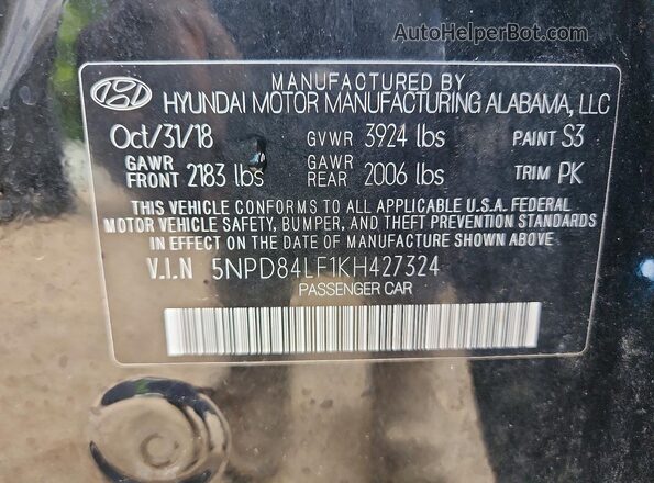 5NPD84LF1KH427324 2019 HYUNDAI ELANTRA Black Engine compartment view