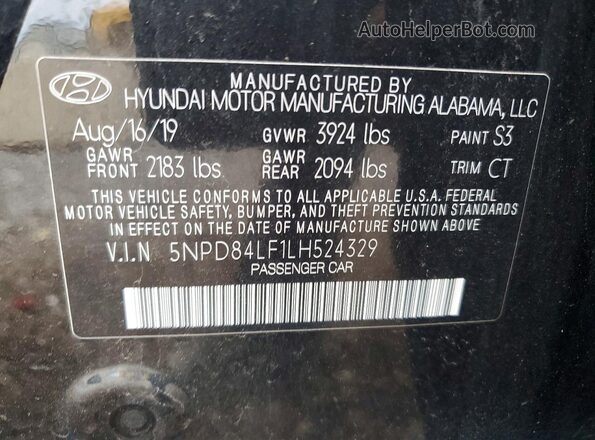 5NPD84LF1LH524329 2020 HYUNDAI ELANTRA Black Vista del compartimento del motor