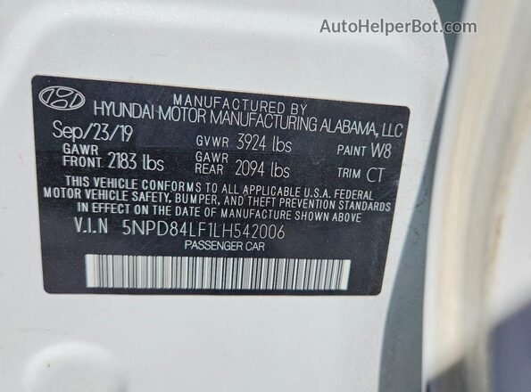 5NPD84LF1LH542006 2020 HYUNDAI ELANTRA White Vista del compartimento del motor