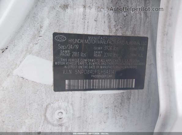 5NPD84LF1LH543141 2020 HYUNDAI ELANTRA White Vista del compartimento del motor