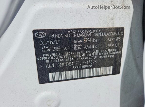 5NPD84LF1LH547898 2020 HYUNDAI ELANTRA White Սալոնի 360 աստիճան տեսք