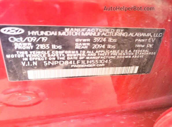 5NPD84LF1LH551045 2020 HYUNDAI ELANTRA Red Widok komory silnika