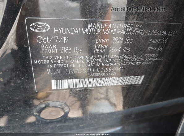5NPD84LF1LH556049 2020 HYUNDAI ELANTRA Black Vista del compartimento del motor