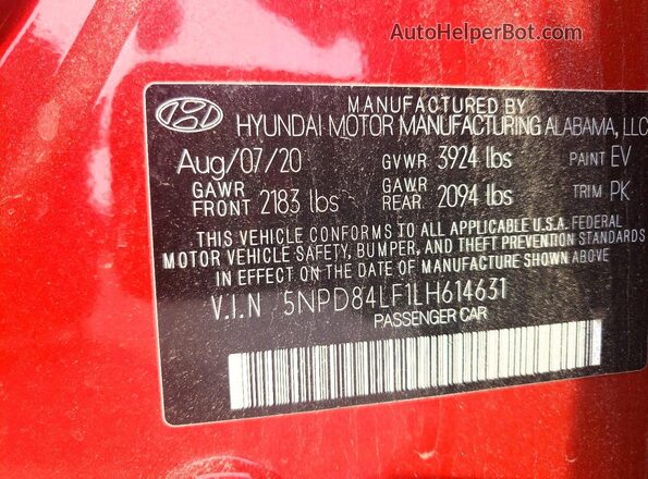5NPD84LF1LH614631 2020 HYUNDAI ELANTRA Красный Вид наклейки с VIN-кодом