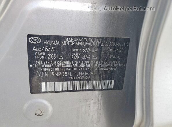 5NPD84LF1LH616895 2020 HYUNDAI ELANTRA Серебряный Вид наклейки с VIN-кодом