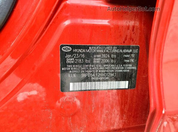 5NPD84LF2HH012943 2017 HYUNDAI ELANTRA Red Շարժիչի բաժամունքի տեսք