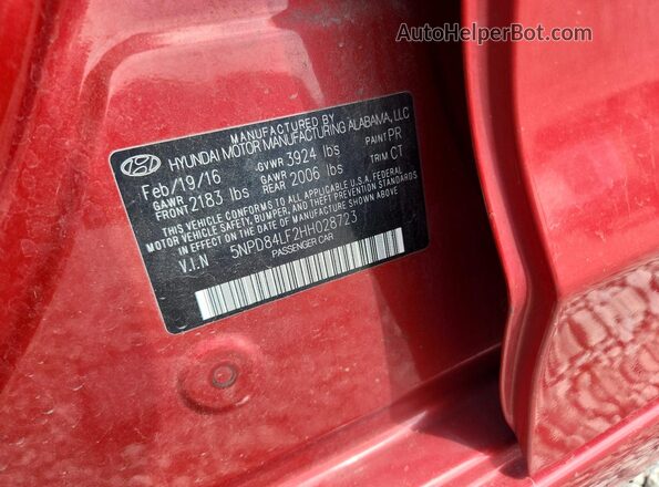 5NPD84LF2HH028723 2017 HYUNDAI ELANTRA Красный Вид подкапотного пространства