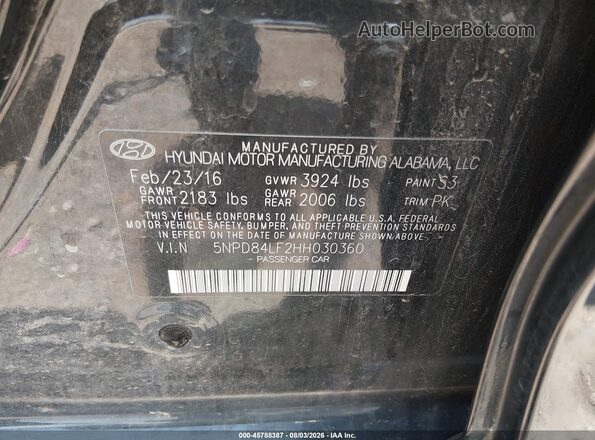 5NPD84LF2HH030360 2017 HYUNDAI ELANTRA Black Շարժիչի բաժամունքի տեսք