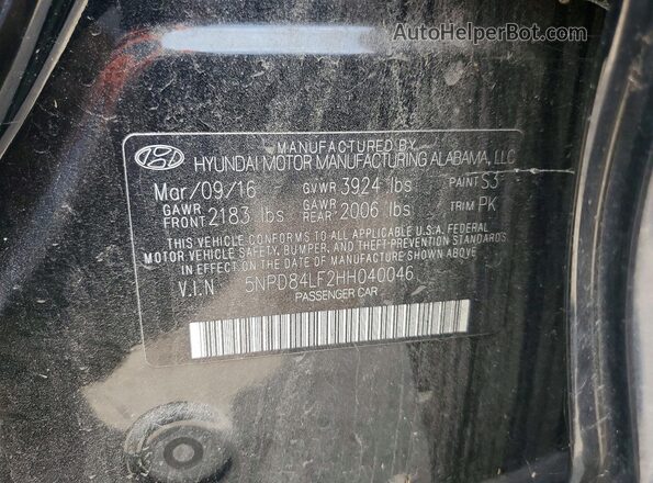 5NPD84LF2HH040046 2017 HYUNDAI ELANTRA Черный Вид подкапотного пространства
