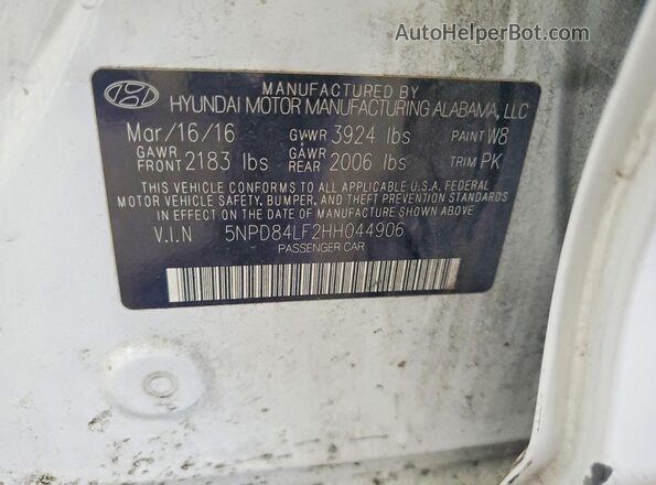 5NPD84LF2HH044906 2017 HYUNDAI ELANTRA White Շարժիչի բաժամունքի տեսք