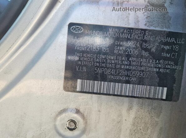 5NPD84LF2HH059907 2017 HYUNDAI ELANTRA Silver VIN կոդի պիտակի տեսք
