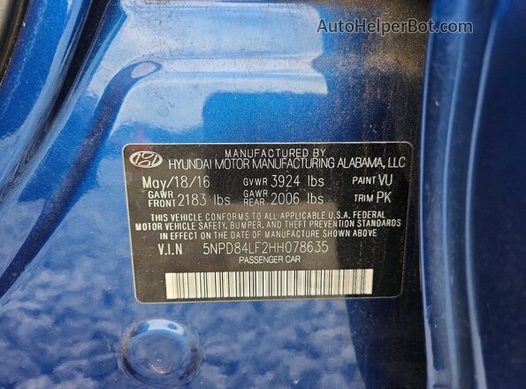5NPD84LF2HH078635 2017 HYUNDAI ELANTRA Blue Engine compartment view