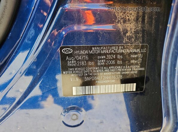 5NPD84LF2HH116378 2017 HYUNDAI ELANTRA Blue Engine compartment view