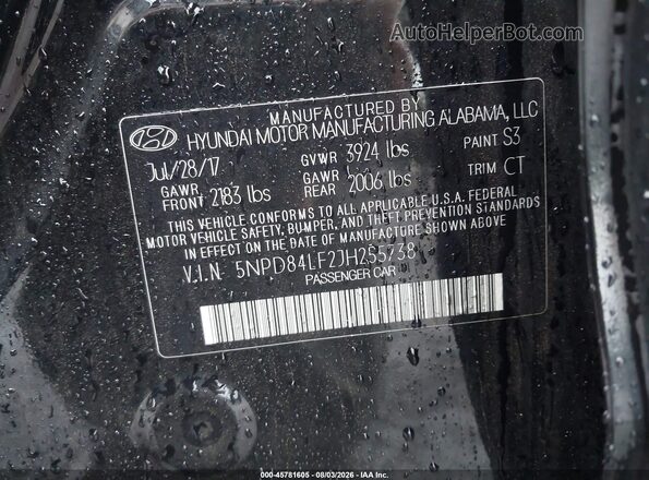 5NPD84LF2JH255738 2018 HYUNDAI ELANTRA Black Շարժիչի բաժամունքի տեսք
