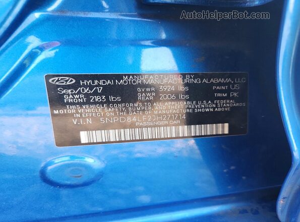 5NPD84LF2JH271714 2018 HYUNDAI ELANTRA Blue ძრავის განყოფილების ხედი