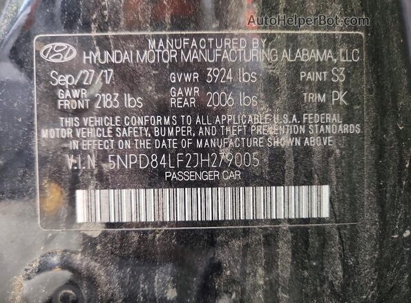 5NPD84LF2JH279005 2018 HYUNDAI ELANTRA Черный Вид подкапотного пространства