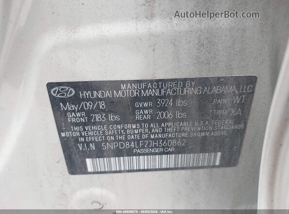 5NPD84LF2JH360862 2018 HYUNDAI ELANTRA Gold Շարժիչի բաժամունքի տեսք