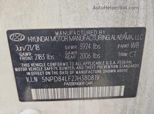 5NPD84LF2JH380819 2018 HYUNDAI ELANTRA White Widok komory silnika