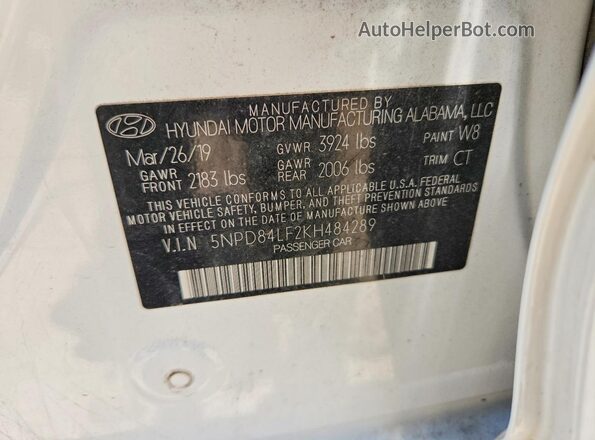 5NPD84LF2KH484289 2019 HYUNDAI ELANTRA Белый Вид подкапотного пространства