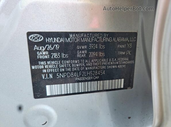 5NPD84LF2LH528454 2020 HYUNDAI ELANTRA Silver VIN კოდის სტიკერის ხედი