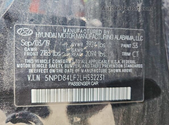 5NPD84LF2LH532231 2020 HYUNDAI ELANTRA Black VIN sticker view