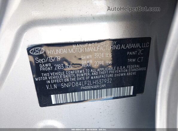 5NPD84LF2LH537932 2020 HYUNDAI ELANTRA Серебряный Вид подкапотного пространства