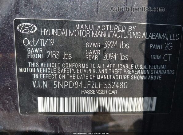 5NPD84LF2LH552480 2020 HYUNDAI ELANTRA Gray Engine compartment view