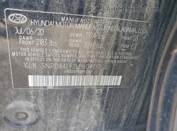 5NPD84LF2LH604352 2020 HYUNDAI ELANTRA Черный Вид наклейки с VIN-кодом