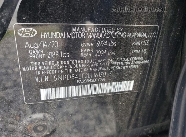 5NPD84LF2LH617053 2020 HYUNDAI ELANTRA Black Engine compartment view