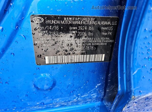 5NPD84LF3HH007878 2017 HYUNDAI ELANTRA Blue Widok komory silnika