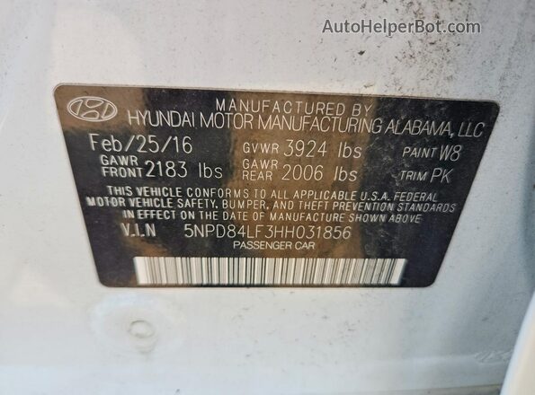 5NPD84LF3HH031856 2017 HYUNDAI ELANTRA White Vista del compartimento del motor