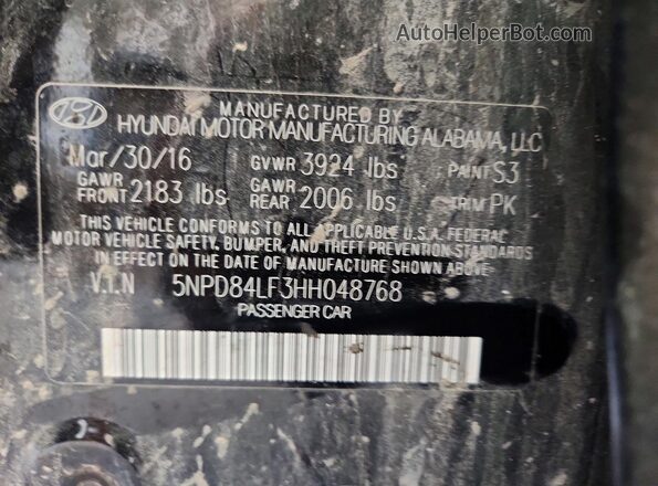 5NPD84LF3HH048768 2017 HYUNDAI ELANTRA Black ძრავის განყოფილების ხედი