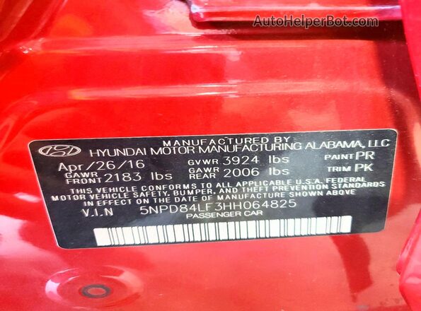 5NPD84LF3HH064825 2017 HYUNDAI ELANTRA Red 