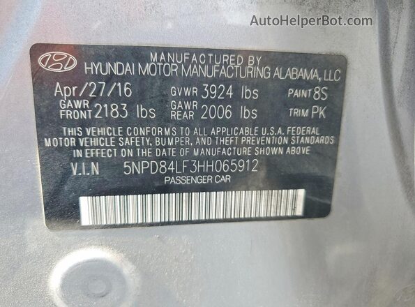 5NPD84LF3HH065912 2017 HYUNDAI ELANTRA Silver Vista del compartimento del motor