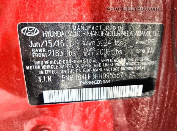 5NPD84LF3HH095587 2017 HYUNDAI ELANTRA Бордовый Вид подкапотного пространства