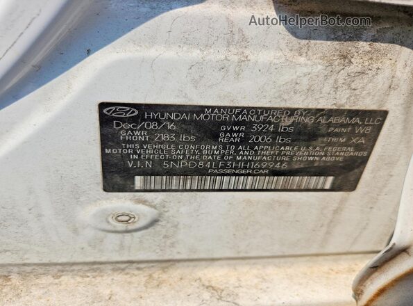 5NPD84LF3HH169946 2017 HYUNDAI ELANTRA Белый Вид подкапотного пространства