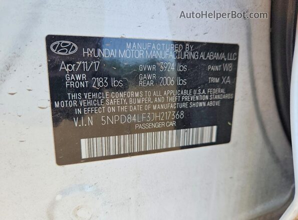5NPD84LF3JH217368 2018 HYUNDAI ELANTRA White ძრავის განყოფილების ხედი